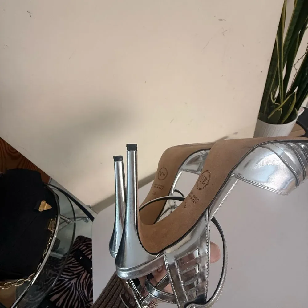 Veronica Beard Metallic Silver Heels Size 6, Used Once (see pictures)